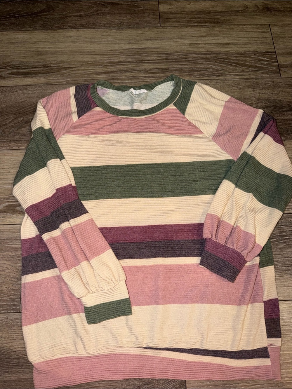 First Love Textured Knit Top in Green and Cream